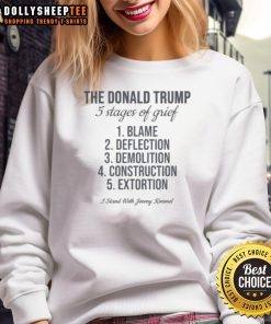 Nice The Donald Trump 5 Stages of Grief sweatshirt featuring Jimmy Kimmel design, showcasing a humorous political statement.