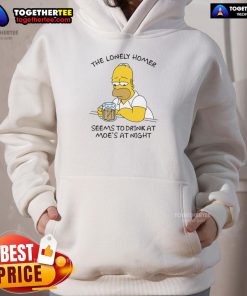 Nighttime scene of Homer Simpson drinking alone at Moe's Tavern, featured on the Nice The Lonely Homer hoodie.