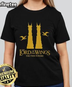 Alt Text: Ladies tee featuring Nice The Lord of the Wings The Twin Towers design, perfect for fans of the fantasy epic.