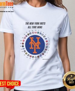 Alt Text: Nice The New York Mets MLB All-Time Wins Ladies Tee featuring team colors and logo, perfect for Mets fans.