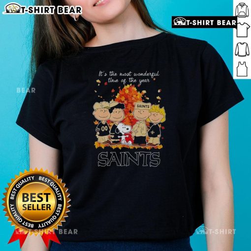 Nice-The-Peanuts-Character-New-Orleans-Saints-Its-The-Most-Wonderful-Time-Of-The-Year-Ladies-Tee