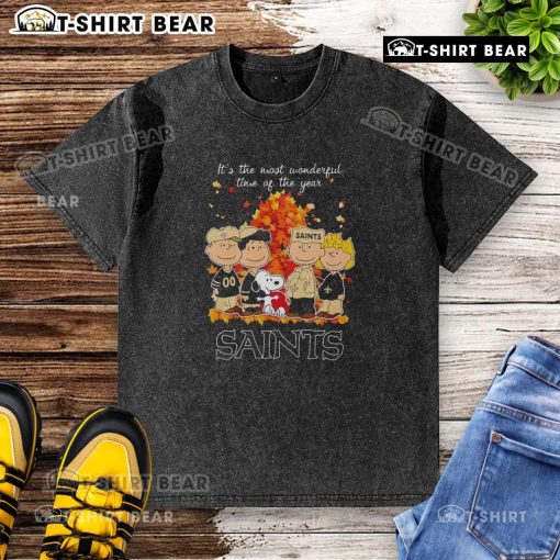 Nice-The-Peanuts-Character-New-Orleans-Saints-Its-The-Most-Wonderful-Time-Of-The-Year-Washed-T-Shirt
