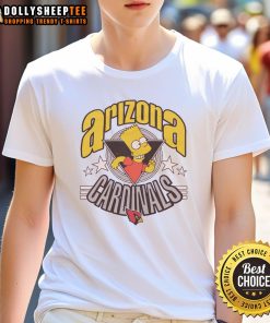 Alt Text: Nice The Simpsons Bart X Arizona Cardinals T-Shirt featuring Bart Simpson in Cardinals colors, perfect for fans.