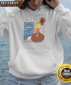 Alt Text: Bart Simpson wearing a Denver Broncos hoodie, showcasing a fun Nice The Simpsons design for sports fans.