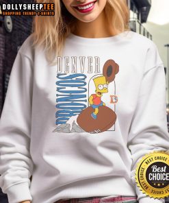 Alt Text: Bart Simpson in a Denver Broncos sweatshirt, showcasing a unique Nice The Simpsons apparel design.