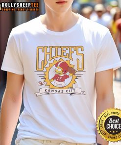 Nice The Simpsons Bart X Kansas City Chiefs T-Shirt featuring Bart Simpson in a Chiefs jersey, perfect for fans.