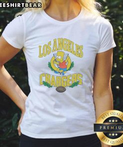 Stylish Bart Simpson tee for women featuring Los Angeles Chargers logo, perfect for fans of The Simpsons and NFL.
