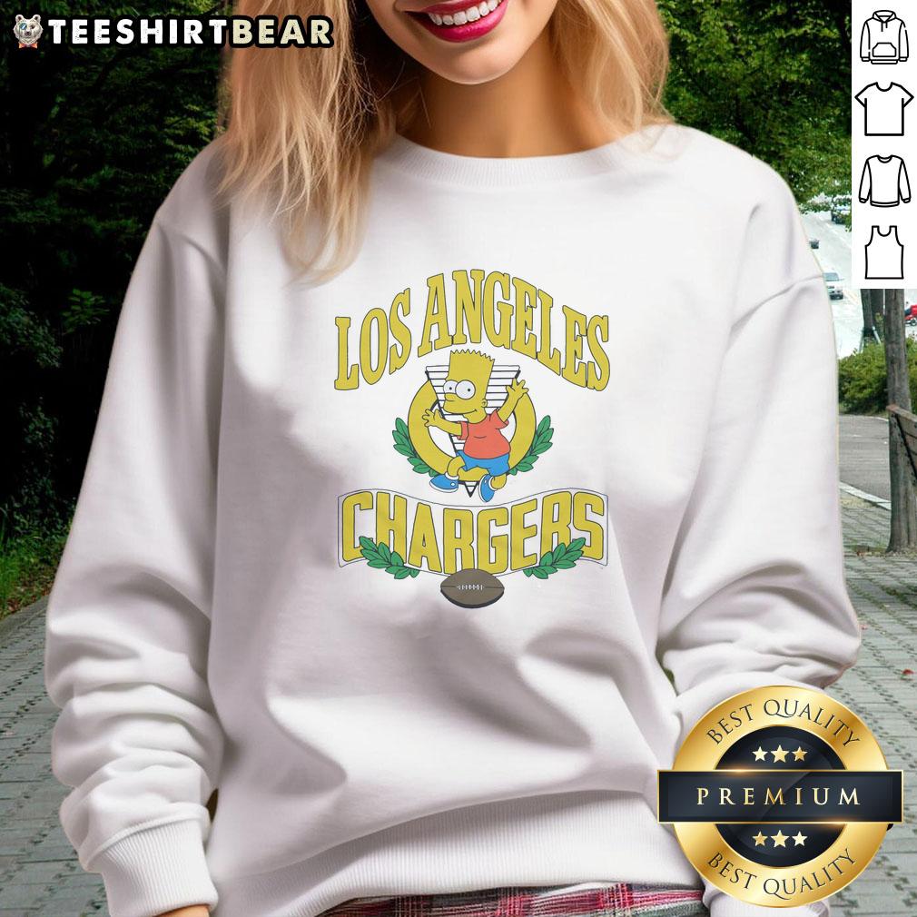 Nice The Simpsons Bart X Los Angeles Chargers Sweatshirt Bart Simpson wearing a Los Angeles Chargers sweatshirt in a vibrant design, perfect for NFL fans and The Simpsons lovers.