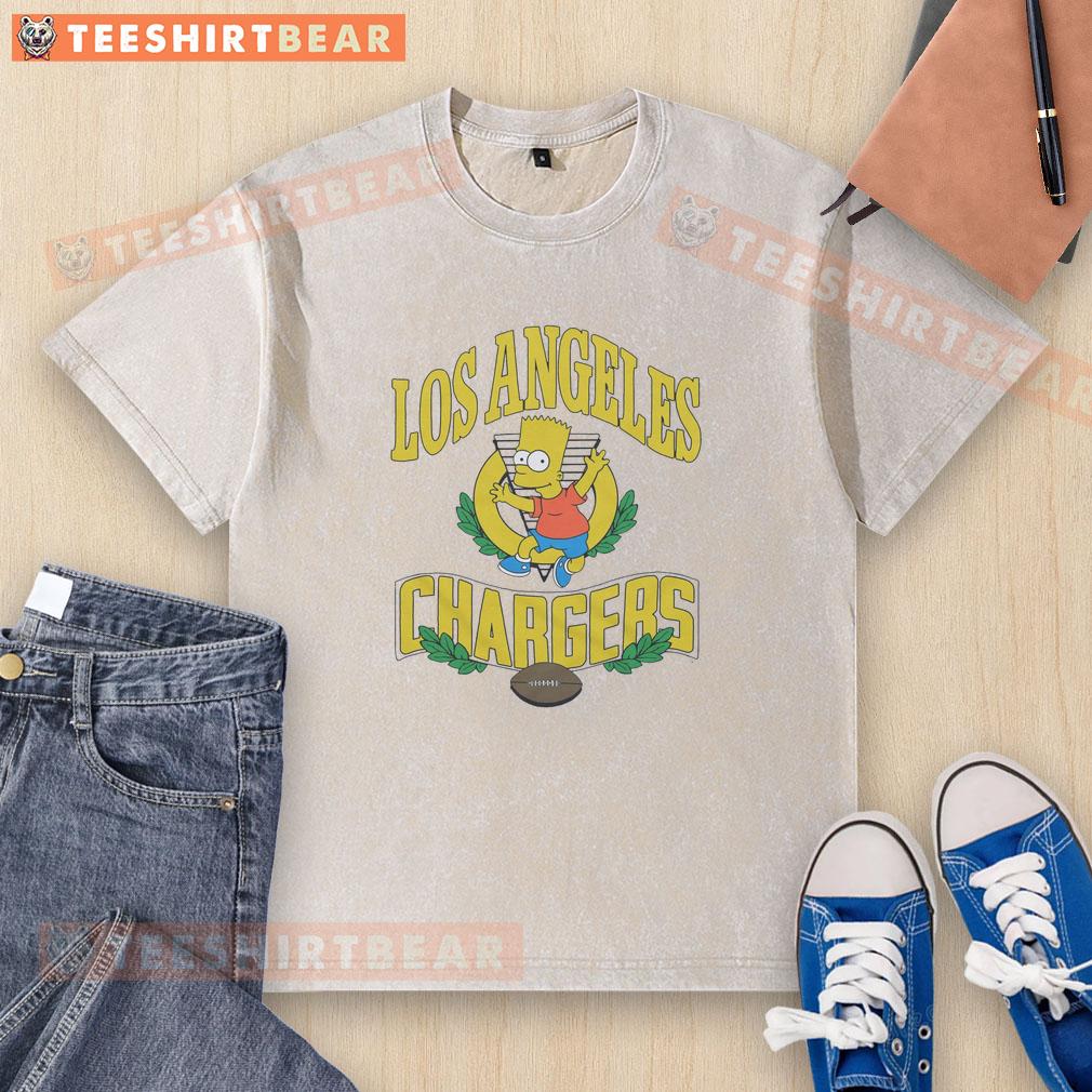 Nice The Simpsons Bart X Los Angeles Chargers Washed T Shirt Alt Text: Bart Simpson in a Los Angeles Chargers washed t-shirt, showcasing a unique blend of pop culture and sports fashion.