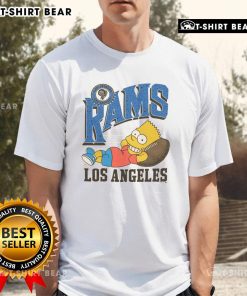 Alt Text: Bart Simpson wearing a Los Angeles Rams T-shirt, showcasing a fun blend of pop culture and sports fashion.