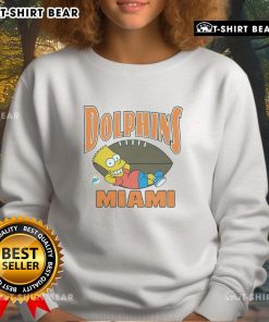 Alt Text: Bart Simpson wearing a Miami Dolphins sweatshirt, showcasing the Nice The Simpsons Bart X Miami Dolphins collaboration.