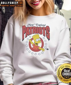 Bart Simpson wearing a New England Patriots sweatshirt, showcasing a fun blend of pop culture and sports fashion.