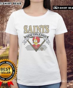 Alt Text: Bart Simpson New Orleans Saints ladies tee featuring vibrant graphic design, perfect for fans of The Simpsons and NFL.