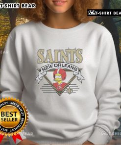 Alt Text: Bart Simpson wearing a New Orleans Saints sweatshirt, showcasing a unique Nice The Simpsons design.