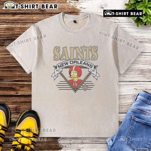Nice The Simpsons Bart X New Orleans Saints washed t-shirt featuring Bart Simpson in Saints colors and logo.