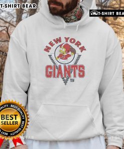 Bart Simpson wearing a New York Giants hoodie in a colorful scene from The Simpsons, showcasing unique fan apparel.