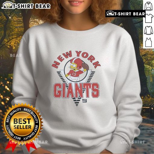 Alt Text: Bart Simpson wearing a New York Giants sweatshirt in a vibrant scene inspired by The Simpsons.