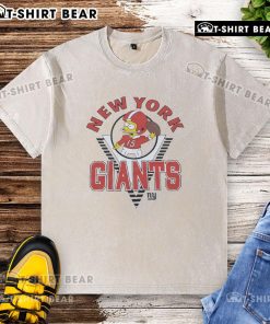 Bart Simpson wearing New York Giants gear on a washed t-shirt, showcasing a fun blend of pop culture and sports fashion.