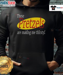 Seinfeld hoodie featuring 'These Pretzels Are Making Me Thirsty' design, perfect for fans of the iconic TV show.