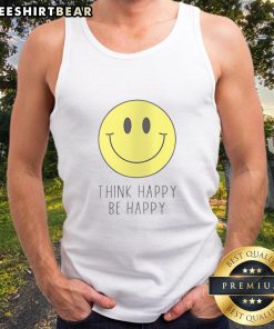 Alt Text: Nice Think Happy Be Happy Smiley Face Tank Top in vibrant colors, perfect for casual summer outfits and cheerful vibes.