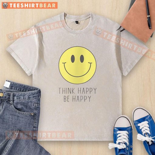 Nice Think Happy Be Happy Smiley Face washed t-shirt in vibrant colors, perfect for casual and cheerful outfits.