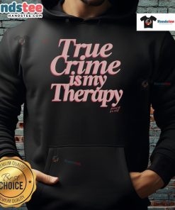 Cozy 'True Crime Is My Therapy' hoodie in black, perfect for true crime fans and casual wear enthusiasts.