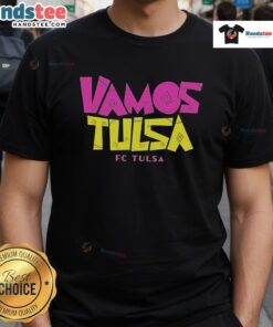 Nice Vamos Tusa FC Tulsa T-Shirt featuring vibrant colors and a bold team logo, perfect for fans of FC Tulsa.