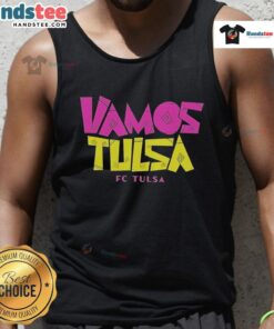 Nice Vamos Tusa FC Tulsa tank top featuring vibrant colors and bold logo, perfect for fans and casual wear.