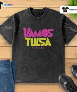 Nice Vamos Tusa FC Tulsa washed t-shirt featuring vibrant team colors and a stylish design for fans and supporters.