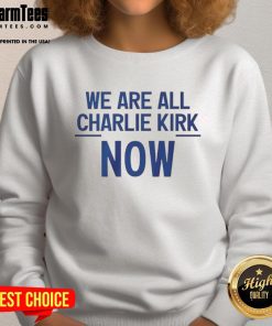 Alt Text: Nice We Are All Charlie Kirk Now Sweatshirt featuring bold text design on a cozy fabric background.