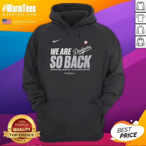 Alt Text: Los Angeles Dodgers 2025 NL West Division Champions hoodie showcasing team pride and style.