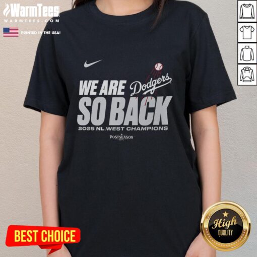 Los Angeles Dodgers 2025 NL West Division Champions ladies tee, showcasing team pride and victory in stylish design.