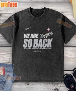 Los Angeles Dodgers 2025 NL West Division Champions washed t-shirt showcasing team pride and vintage style.