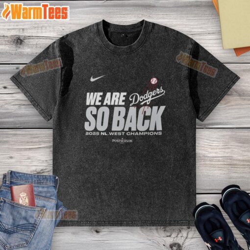 Los Angeles Dodgers 2025 NL West Division Champions washed t-shirt showcasing team pride and vintage style.
