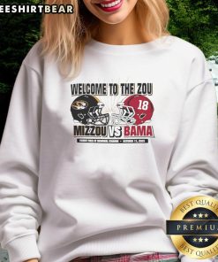 2025 Missouri Tigers vs Alabama Crimson Tide sweatshirt featuring vibrant team colors and logos for fans.