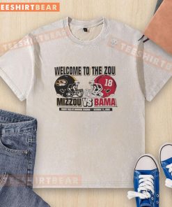 Alt Text: 2025 washed t-shirt featuring head-to-head matchup between Missouri Tigers and Alabama Crimson Tide.