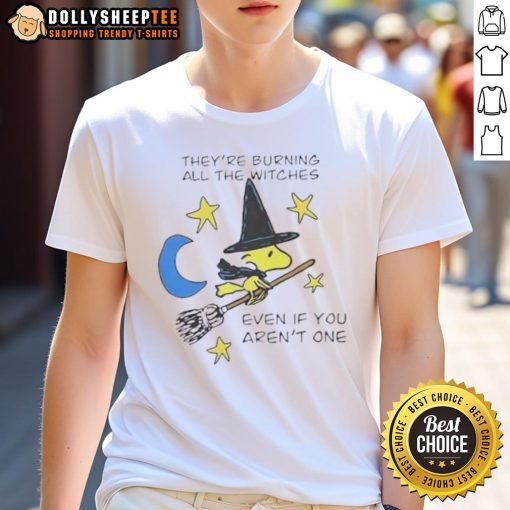 Woodstock Halloween T-shirt featuring a witch graphic with a slogan about burning witches, perfect for Halloween celebrations.