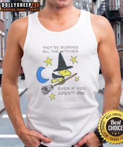 Stylish Halloween tank top featuring 'They're Burning All the Witches' design, perfect for Halloween festivities.
