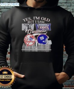 Alt Text: Vintage hoodie featuring New York Yankees and Giants greatness with a skyline design, perfect for sports fans.