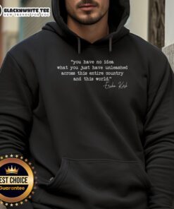 Erika Kirk wearing a hoodie with 'You Have No Idea What You Just Unleashed' text, showcasing a bold fashion statement.