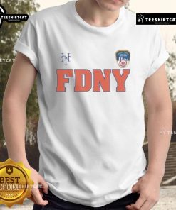 Official 2025 New York Mets FDNY 9/11 T-Shirt featuring commemorative design and team colors, honoring first responders.