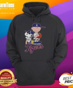 Official 2025 Peanuts Snoopy x Charlie Brown Detroit Tigers hoodie featuring vibrant graphics and team colors.