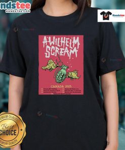 Official A Wilhelm Scream 2025 Canada Tour Poster on a Ladies Tee, featuring vibrant design and tour details.