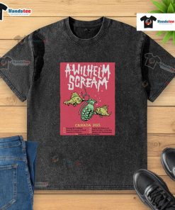 Official A Wilhelm Scream 2025 Canada Tour Poster on a washed t-shirt, featuring band logo and tour dates.