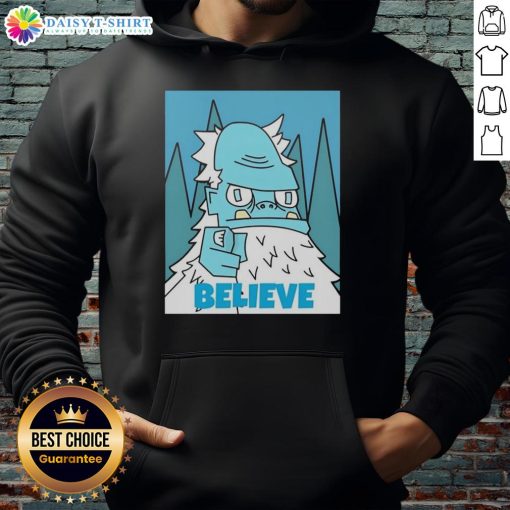 Official Abominable Snowman Believe Hoodie featuring a cozy design and vibrant graphics for winter wear.
