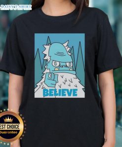 Official Abominable Snowman Believe Ladies Tee featuring a fun graphic design for winter enthusiasts.