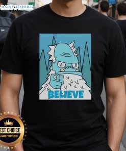 Official Abominable Snowman Believe T-Shirt featuring a playful snowman design, perfect for winter enthusiasts and fans.