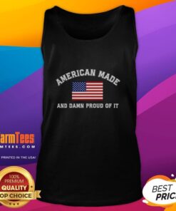 Alt Text: Official America Made and Damn Proud of It tank top showcasing patriotic design in red, white, and blue colors.