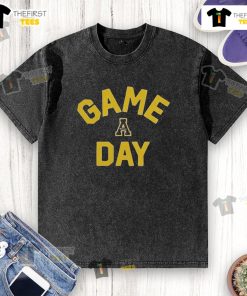 Alt Text: Official App State Mountaineers Game Day logo on a college washed t-shirt, perfect for fans and game day attire.