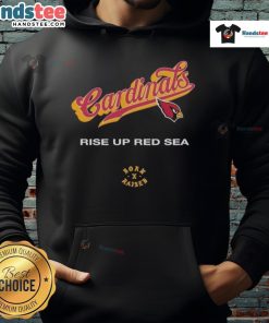 Official Arizona Cardinals Born x Raised Rise Up Red Sea Hoodie showcasing team logo and vibrant red design.
